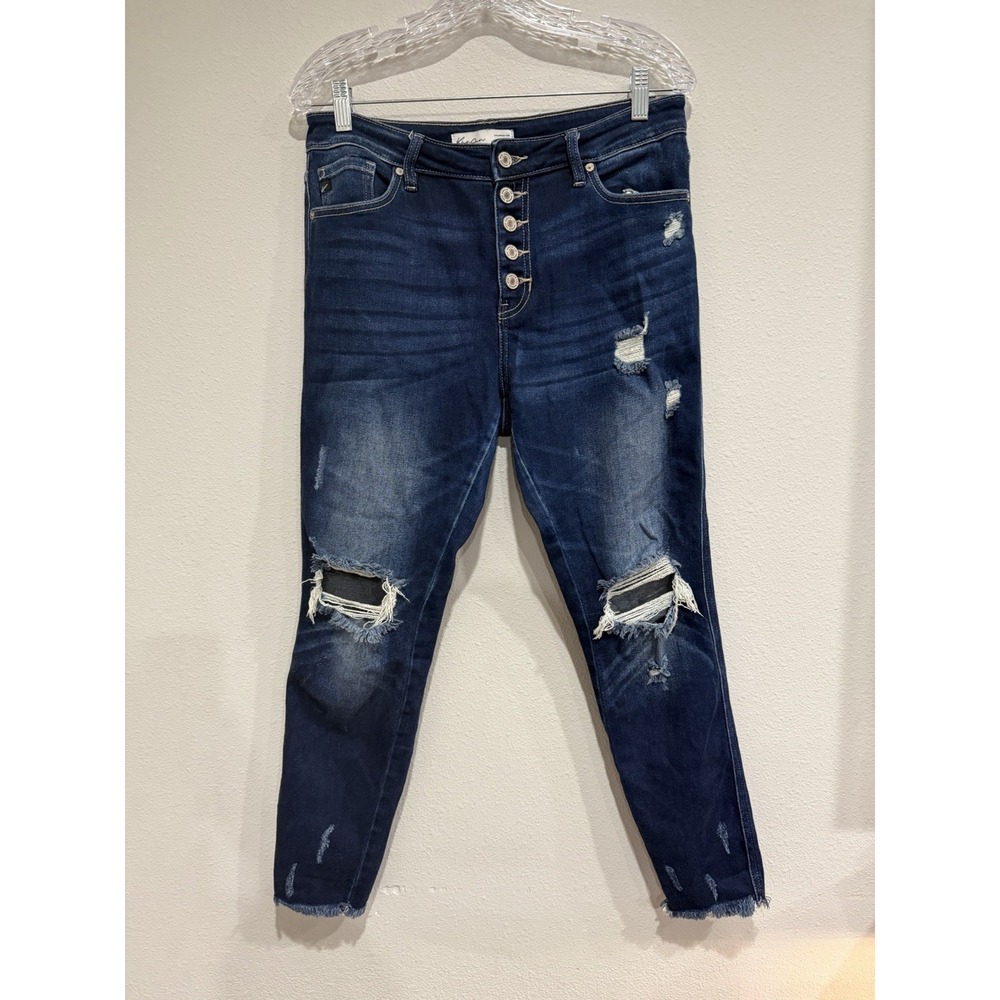 Kancan Jeans Women's 28 Dark Wash High Rise‎ Distressed Ripped Blue Denim 32x27
